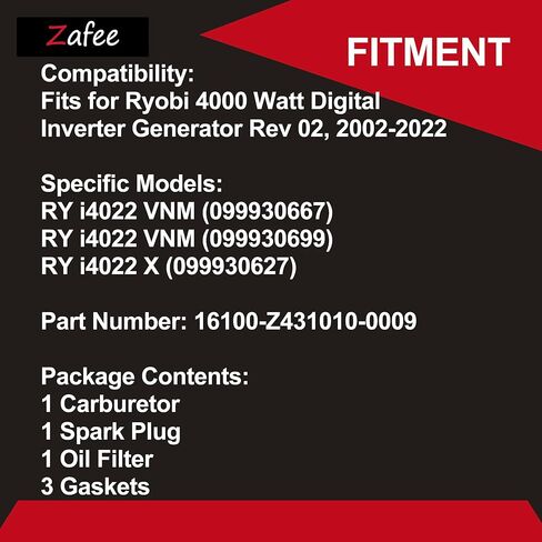 16100-Z431010-0009 مجموعة كاربوريتر كارب مناسبة لمولد العاكس الرقمي Ryobi 4000 وات Rev 02 2002-2022، لأجزاء RY i4022 VNM 099930667&099930699 RY i4022 X 099930627 in Kuwait