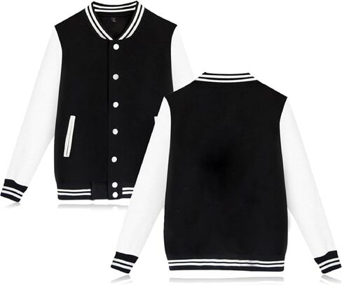 babyhealthy Women's Men's Varsity Baseball Jacket Casual Letterman Bomber Jacket Windbreaker Lightweight Jacket Coat in Kuwait