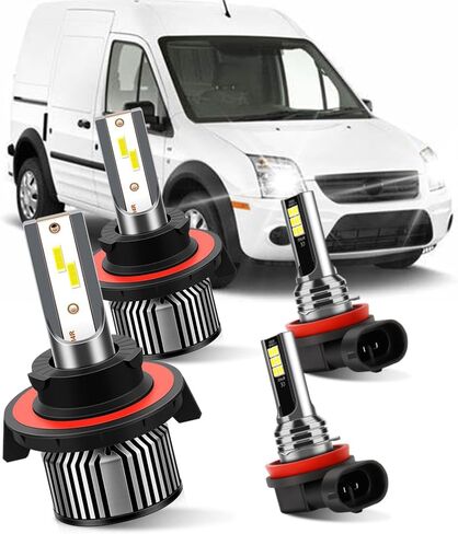 مجموعة مصابيح إضاءة أمامية LED متوافقة مع Ford Transit Connect 2010 2011 2012 2013,400% سطوع 6500K 22000LM، 9008 H13 شعاع عالٍ/منخفض ومصابيح ضباب H11، التوصيل والتشغيل، حزمة من 4 in Kuwait