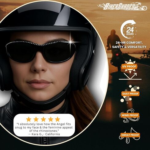Women’s Bling Rhinestone Motorcycle Sunglasses Foam Padded Wrap Smoke HD Clear Yellow Lens Wind & Dust Resistant in Saudi Arabia