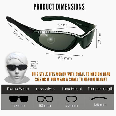Women’s Bling Rhinestone Motorcycle Sunglasses Foam Padded Wrap Smoke HD Clear Yellow Lens Wind & Dust Resistant in Saudi Arabia