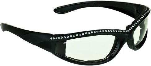 Women’s Bling Rhinestone Motorcycle Sunglasses Foam Padded Wrap Smoke HD Clear Yellow Lens Wind & Dust Resistant in Saudi Arabia