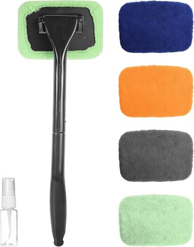 6PCS Car Detailing Kit,Windshield Cleaner Tool,Car Accessories Inside Windshield Cleaning Tool with Extendable Handle,4 Microfiber Pads and 1 Spray Bottles,Suitable for All Cars,Trucks,SUVs,RVs in Kuwait