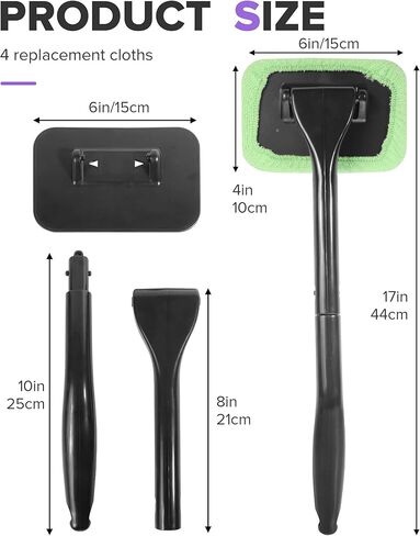 6PCS Car Detailing Kit,Windshield Cleaner Tool,Car Accessories Inside Windshield Cleaning Tool with Extendable Handle,4 Microfiber Pads and 1 Spray Bottles,Suitable for All Cars,Trucks,SUVs,RVs in Kuwait