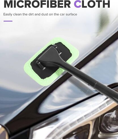 6PCS Car Detailing Kit,Windshield Cleaner Tool,Car Accessories Inside Windshield Cleaning Tool with Extendable Handle,4 Microfiber Pads and 1 Spray Bottles,Suitable for All Cars,Trucks,SUVs,RVs in Kuwait