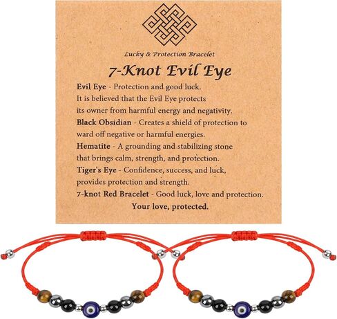 أساور عين الشر للنساء والرجال - سوار أحبك مع بطاقة حماية ثلاثية‌ أحمر مضفر 7 عقدة للأزواج المحظوظين سوار مجوهرات هدايا له وصديقتها وصديقتها وعيد الفصح وعيد التخرج‌ in Kuwait
