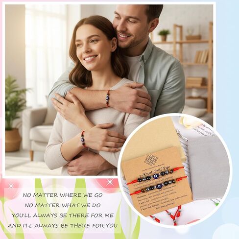 أساور عين الشر للنساء والرجال - سوار أحبك مع بطاقة حماية ثلاثية‌ أحمر مضفر 7 عقدة للأزواج المحظوظين سوار مجوهرات هدايا له وصديقتها وصديقتها وعيد الفصح وعيد التخرج‌ in Kuwait