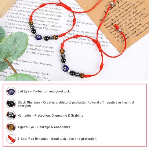 أساور عين الشر للنساء والرجال - سوار أحبك مع بطاقة حماية ثلاثية‌ أحمر مضفر 7 عقدة للأزواج المحظوظين سوار مجوهرات هدايا له وصديقتها وصديقتها وعيد الفصح وعيد التخرج‌ in Kuwait