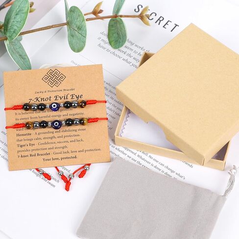 أساور عين الشر للنساء والرجال - سوار أحبك مع بطاقة حماية ثلاثية‌ أحمر مضفر 7 عقدة للأزواج المحظوظين سوار مجوهرات هدايا له وصديقتها وصديقتها وعيد الفصح وعيد التخرج‌ in Kuwait
