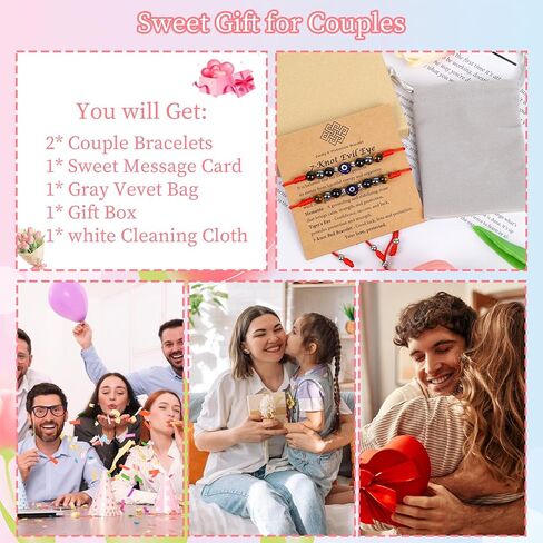 أساور عين الشر للنساء والرجال - سوار أحبك مع بطاقة حماية ثلاثية‌ أحمر مضفر 7 عقدة للأزواج المحظوظين سوار مجوهرات هدايا له وصديقتها وصديقتها وعيد الفصح وعيد التخرج‌ in Kuwait