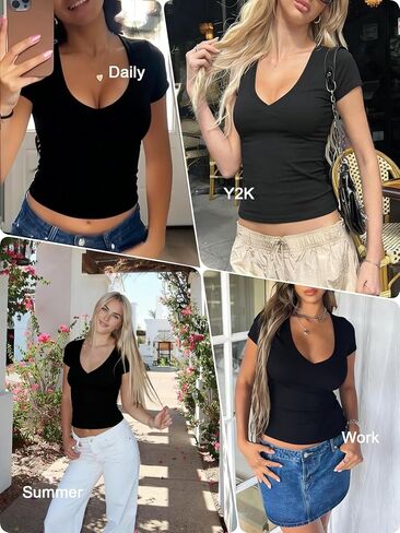 Danysu Nude Built in Bra Cotton V Neck Short Sleeve T Shirt No See Through Stretchy Fitted Basic Tops Summer Going Out Tee in Saudi Arabia