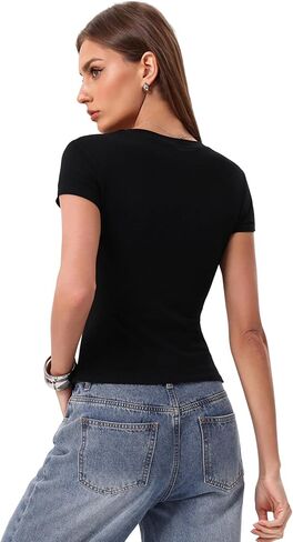 Danysu Nude Built in Bra Cotton V Neck Short Sleeve T Shirt No See Through Stretchy Fitted Basic Tops Summer Going Out Tee in Saudi Arabia