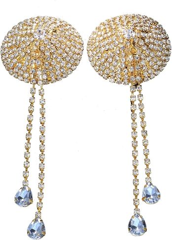 Rhinestone Tassel Nipple Pasties Body Chain Rhinestone Nipple Cover Sticker Crystal Chest Nipple Stickers for Women in Kuwait