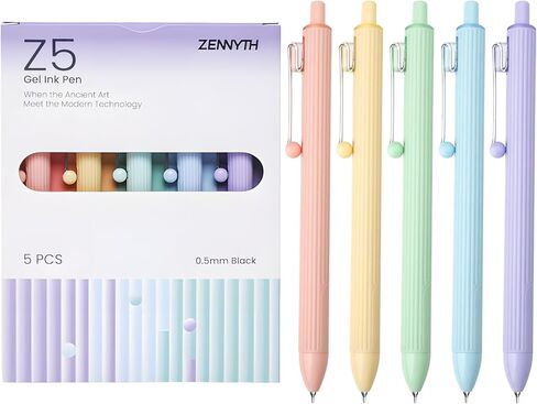 أقلام جل، 5 قطع من أقلام الحبر الأسود ذات النقاط الرفيعة مقاس 0.5 مم، أقلام قابلة للسحب سريعة الجفاف مع أسطوانة على شكل ماسة، أقلام كتابة ناعمة لليوميات وتدوين الملاحظات (5 قطع Z3 Color-Block) in Kuwait