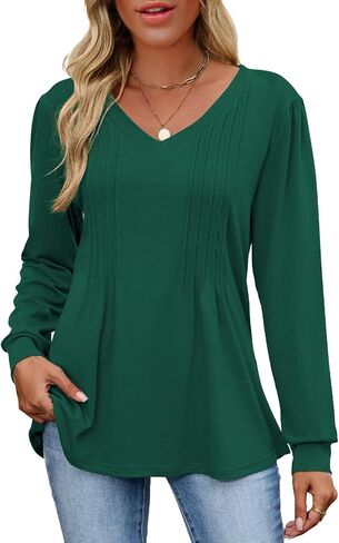 VUTRU بلوزات نسائية بأكمام طويلة وفتحة رقبة على شكل V، بلوزات فضفاضة غير رسمية مقاس كبير، قمصان خريفية للعمل أو الارتداء اليومي in Kuwait