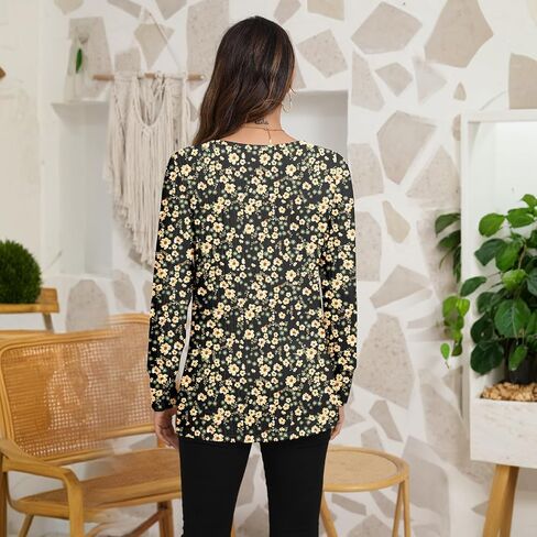 Womens Long Sleeve Shirts Dressy Casual Tops Trendy V Neck Blouses Fashion Decorative Buttons Knit Tunic in Saudi Arabia