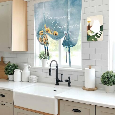 Truck Sunflowers Tie Up Curtains for Window, Blue Ombre Spring Botanical Floral Car Thermal Insulated Balloon Shade Adjustable Rod Pocket Curtains Valance Panels for Kitchen Bathroom Café 34'' x 45'' in Saudi Arabia