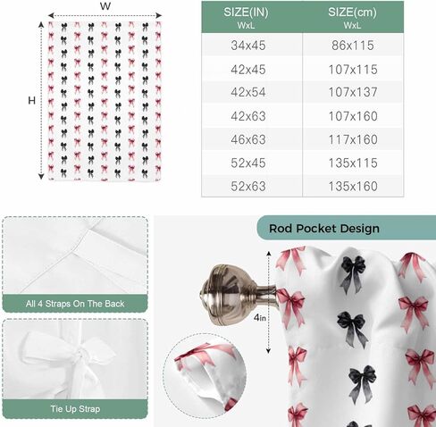 Cute Bow Tie Up Curtains for Window, Black Red Modern Romantic Art Aesthetic Thermal Insulated Balloon Shade Adjustable Rod Pocket Curtains Valance Panels for Kitchen Bathroom Café 34'' x 45'' in Saudi Arabia