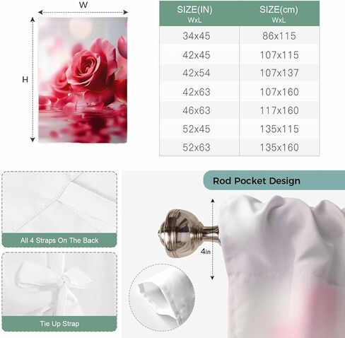 Red Rose Fantasy Tie Up Curtains for Window, Elegance Floral Romantic Reflection Thermal Insulated Balloon Shade Adjustable Rod Pocket Curtains Valance Panels for Kitchen Bathroom Café 34'' x 45'' in Saudi Arabia