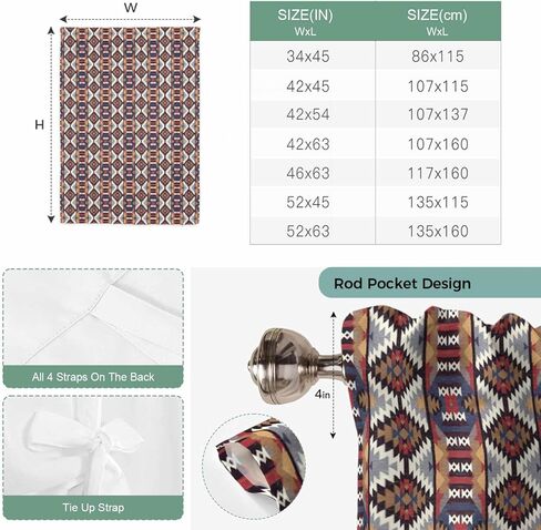 Retro Boho Aztec Tie Up Curtains for Window, Ethnic Abstract Southwest Geometric Thermal Insulated Balloon Shade Adjustable Rod Pocket Curtains Valance Panels for Kitchen Bathroom Café 52'' x 63'' in Saudi Arabia
