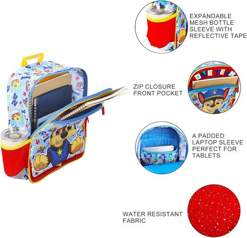 Paw Patrol Backpack for Boys Set - Bundle with 14" Bag Featuring Chase, Rubble, Marshall Plus Water Bottle, Stickers, More | Paw Patrol School Backpack for Kids in Saudi Arabia