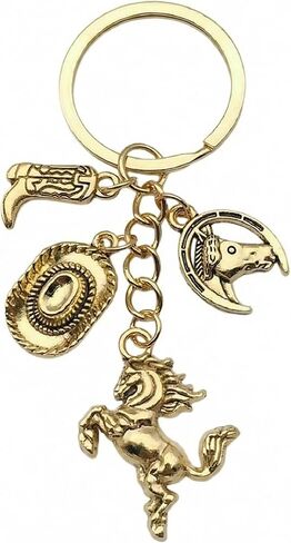 سلسلة مفاتيح حصان غربي مع قبعة وأحذية طويلة، حلقة مفاتيح على شكل حيوان ذهبي عتيق للرجال والنساء، ملحقات حقيبة الفروسية لهدايا المتحمسين على طراز الساحل الغربي in Kuwait