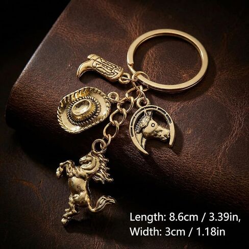 سلسلة مفاتيح حصان غربي مع قبعة وأحذية طويلة، حلقة مفاتيح على شكل حيوان ذهبي عتيق للرجال والنساء، ملحقات حقيبة الفروسية لهدايا المتحمسين على طراز الساحل الغربي in Kuwait