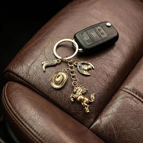 سلسلة مفاتيح حصان غربي مع قبعة وأحذية طويلة، حلقة مفاتيح على شكل حيوان ذهبي عتيق للرجال والنساء، ملحقات حقيبة الفروسية لهدايا المتحمسين على طراز الساحل الغربي in Kuwait