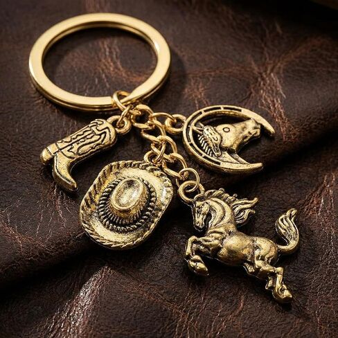 سلسلة مفاتيح حصان غربي مع قبعة وأحذية طويلة، حلقة مفاتيح على شكل حيوان ذهبي عتيق للرجال والنساء، ملحقات حقيبة الفروسية لهدايا المتحمسين على طراز الساحل الغربي in Kuwait