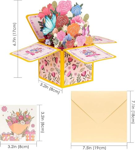 3D Flower Pop-Up Greeting Card for Mother's Day Teacher Appreciation Birthdays Anniversaries Wife Grandmother Pink Birthday Card in Saudi Arabia