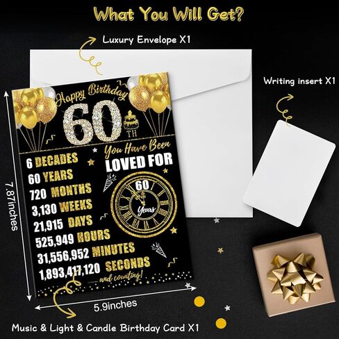 1966 60th Birthday Cards Pop Up 3D Cake - Firework & Music & Blow Out Candle Light Funny Happy 1966 60 Years Old Birthday Card Gifts for Men, Women, Friends, Dad, Mom, Grandpa, Husband, Wife in Kuwait