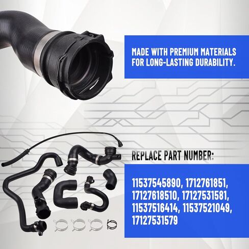 11537516414 11537521049 17127531579 7 Hoses Radiator Coolant Water Hose Pipe Kit Compatible with E87 E90 E92 E93130i 325i 330i X1 N52 2.5L 3.0L 2005-2012 Replaces# 11537545890, 1712761851, 17127618510 in Saudi Arabia