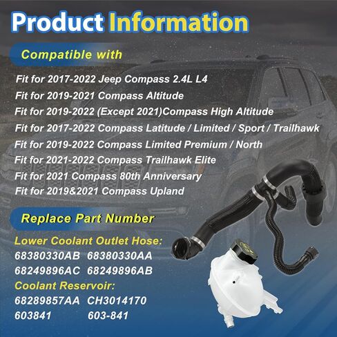 Engine Radiator Coolant Reservoir Expansion Tank and Coolant Outlet Hose Set Fit for Jeep Renegade 2015-2021 Compass 2017-2022 2.4L in Saudi Arabia