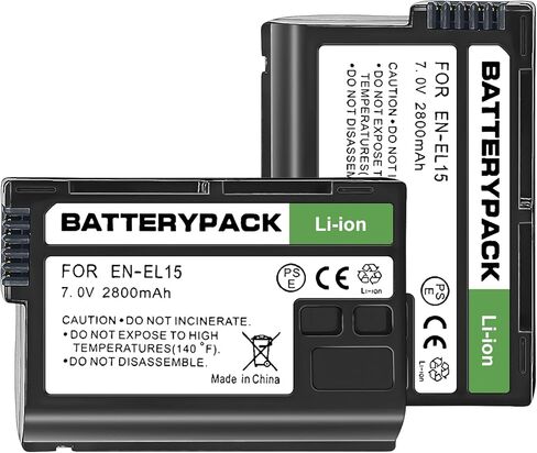 EN-EL15 7V 2650 mAh 2-Pack Rechargeable Lithium Ion Battery Pack Compatible with Nikon D7500 D800 D800E D810 D810A D700 D600 D610 D500 1 V1 V2 V3, D750 D850, Z6/Z6II, Z7/Z7II, Z5, D780, MB-N11 in Saudi Arabia