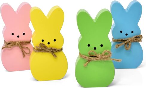 Gift Boutique 4 Easter Bunny Peeps Table Decorations Centerpieces Wooden Spring Shaped Peep Bunnies Rabbit Tiered Tray & Table Top Sign Decor for Mantle Home Wood Rustic Farmhouse Party Supplies in Saudi Arabia