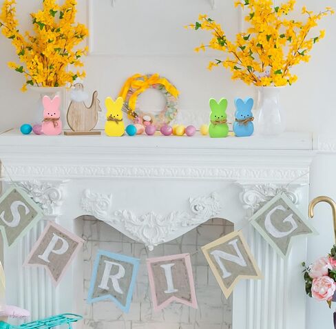 Gift Boutique 4 Easter Bunny Peeps Table Decorations Centerpieces Wooden Spring Shaped Peep Bunnies Rabbit Tiered Tray & Table Top Sign Decor for Mantle Home Wood Rustic Farmhouse Party Supplies in Saudi Arabia