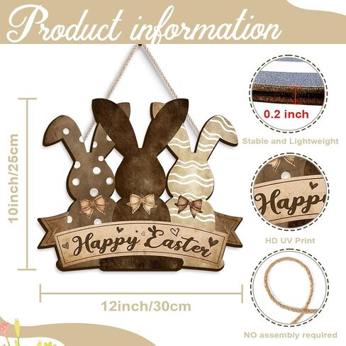 Pigort Happy Easter Hanging Door Sign Plaque Bunny Decor - Happy Easter Wall Sign Decorations for Easter Decorations for the Home Party in Kuwait
