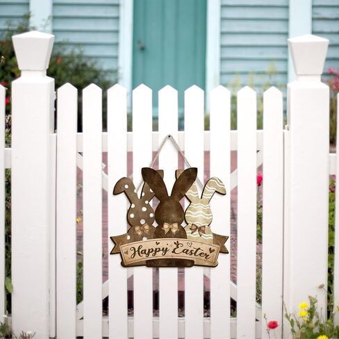 Pigort Happy Easter Hanging Door Sign Plaque Bunny Decor - Happy Easter Wall Sign Decorations for Easter Decorations for the Home Party in Kuwait