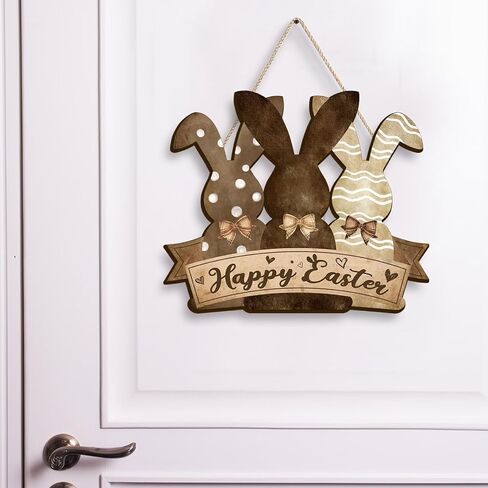 Pigort Happy Easter Hanging Door Sign Plaque Bunny Decor - Happy Easter Wall Sign Decorations for Easter Decorations for the Home Party in Kuwait