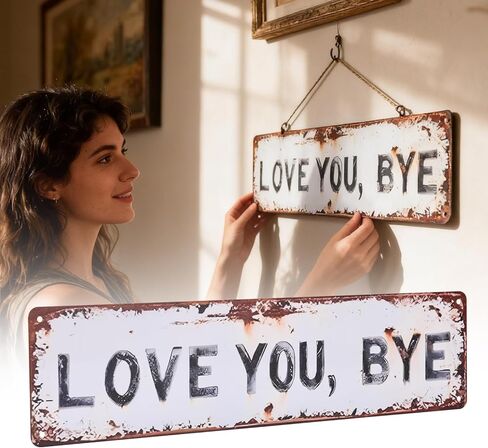علامة Love You Bye - ديكور حائط معدني عتيق مقاس 16 × 4 بوصة، علامة Love You Bye فوق الباب لمدخل المدخل، علامة معدنية ريفية كهدية للترحيب بالمنزل الجديد in Kuwait