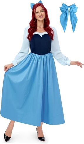 Women's Halloween Airel Costume Princess Cosplay Mermaid Party Maxi Blue Dress with Bow XS in Kuwait