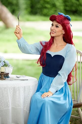 Women's Halloween Airel Costume Princess Cosplay Mermaid Party Maxi Blue Dress with Bow XS in Kuwait