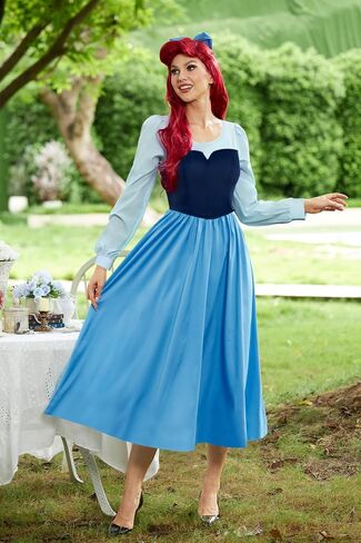 Women's Halloween Airel Costume Princess Cosplay Mermaid Party Maxi Blue Dress with Bow XS in Kuwait