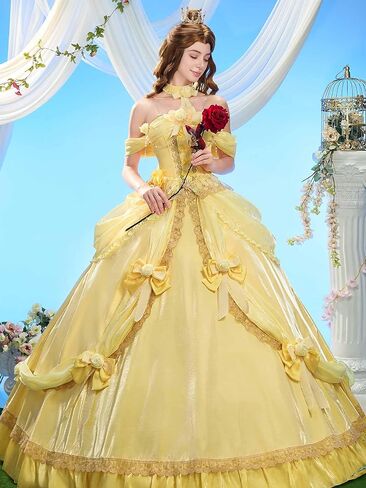 miccostumes Women's Costume Princess Cosplay Ball Gown Yellow Dress with Choker and Bow in Saudi Arabia
