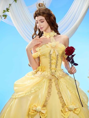 miccostumes Women's Costume Princess Cosplay Ball Gown Yellow Dress with Choker and Bow in Saudi Arabia