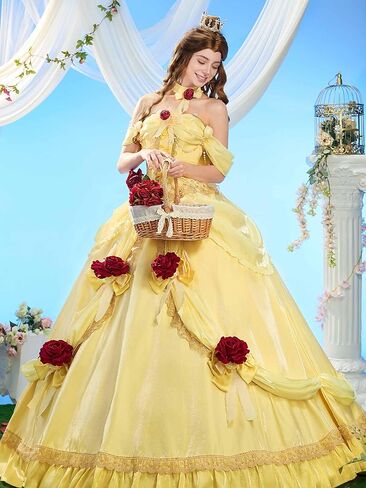 miccostumes Women's Costume Princess Cosplay Ball Gown Yellow Dress with Choker and Bow in Saudi Arabia