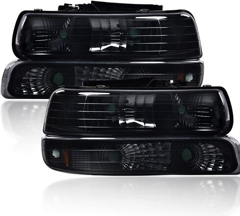 Headlights Assembly Compatible with Chevy Silverado 1999-2002/ Suburban Tahoe 2000-2006, Smoky Lens Black Housing Amber Reflector, Left+Right in Saudi Arabia