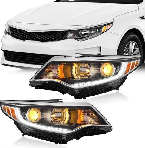مجموعة المصابيح الأمامية TODO متوافقة مع 2016-2018 Kia Optima مع LED DRL، مصباح الرأس مع مصابيح 92101-D5000 92101D5000 KI2502196 92102-D5000 92102D5000 KI2503196 جانب السائق والراكب in Kuwait