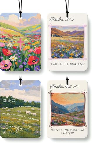 معطر هواء للسيارة برائحة الحمضيات المسيحية 4 قطع، معطر هواء معلق ديني زهري ملون للسيارات والكتب والديكور، هدايا إكسسوارات مسيحية للنساء والرجال in Kuwait