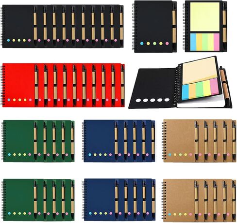 50 Pack Spiral Pocket Notebook with Pen, 4.2x5.25 Inch Lined Journals Bulk Small Notebooks and Pen Set, Spiral Notepad Sticky Notes for Business Office School, 5 Colors, 60 Sheets/120 Pages in Kuwait